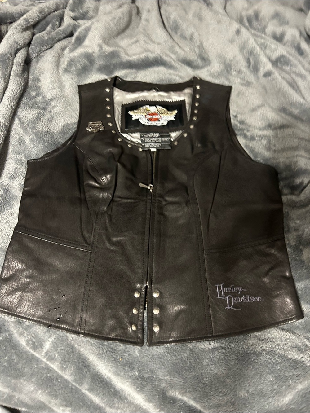 Harley-Davidson Black Leather Embroidered Logo Vest